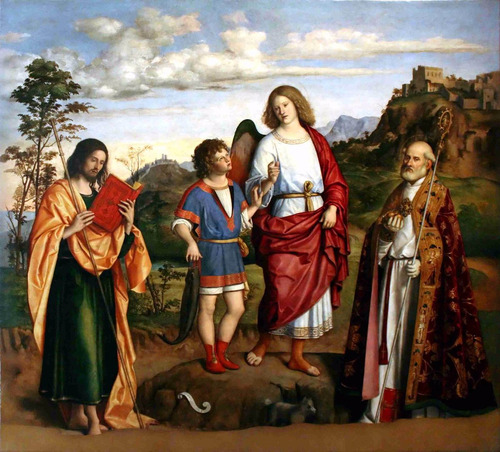 Lienzo Canvas Arte Sacro San Rafael Arcángel Tobías Y Santos