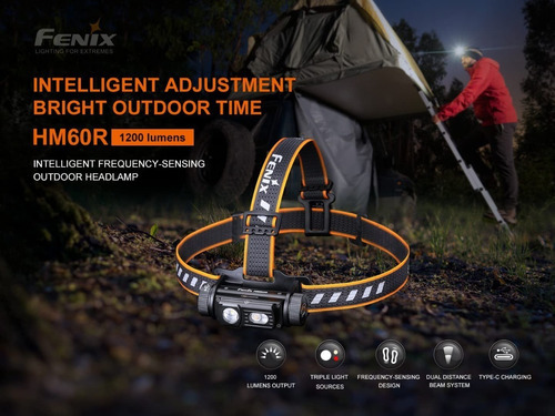 Farol LED Fenix HM60r 1200 lúmens branco e vermelho Cor da lanterna preta Cor da luz branca