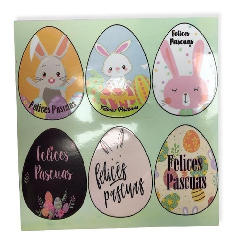 Stickers Vinilo Transparente Felices Pascua X 6 U/1 Plancha