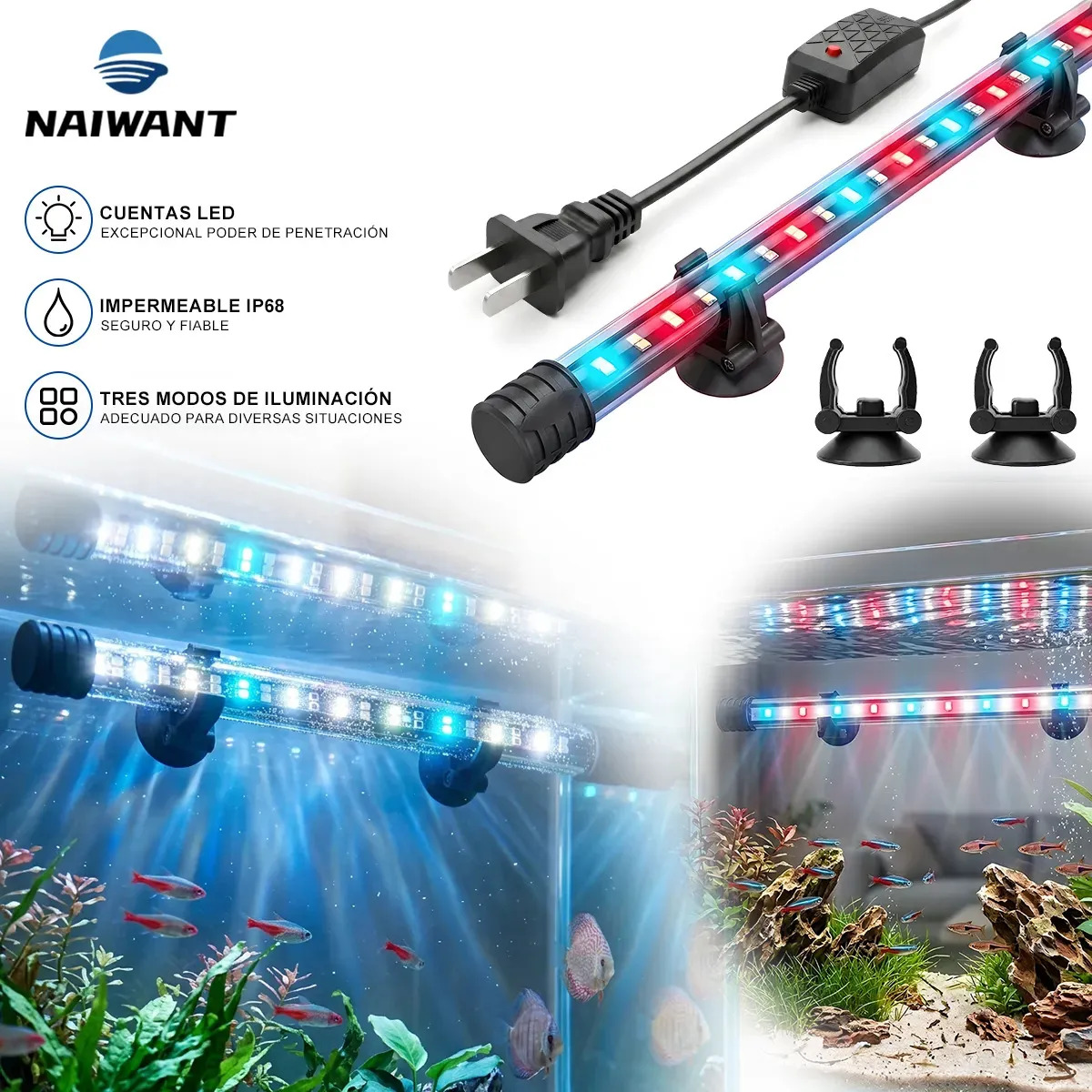 Imagen de Naiwant Lámpara Para Peceras Miveni Acuarios Luces Led Sumergible 28cm Con 3 Modos 110V