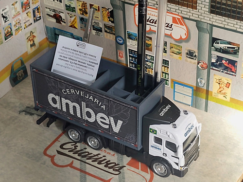 Miniatura Caminhão Porta Lápis Cervejaria Ambev Cinza-escuro