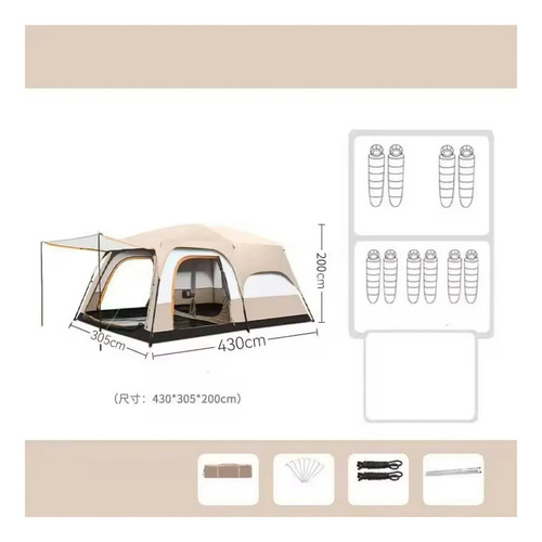 Carpa 12 Personas Impermeable Con Doble Capa Y Ventilación