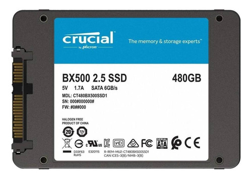 Disco sólido interno Crucial CT480BX500SSD1 480GB negro
