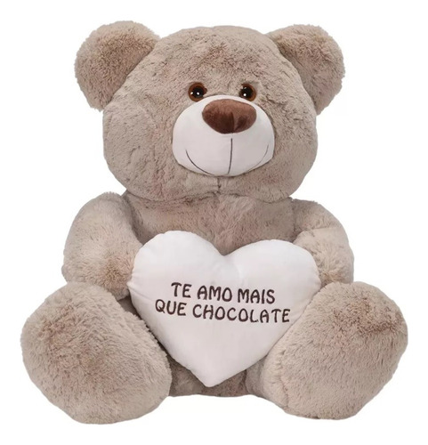 Urso Pelúcia Marfim 55cm Coração Romântico Presente Namorada