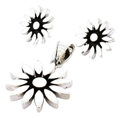 Juego De Plata 925 Lisa Flores Margaritas Color Plateado