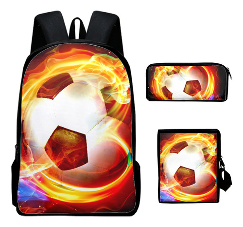 Mochila Con Diseño Gráfico De Fútbol, 3 Unidades Por Juego,