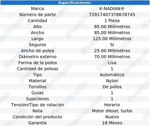 Tensor Accesorios Ducato L4 3.0l De 2008 A 2009 K-nadian