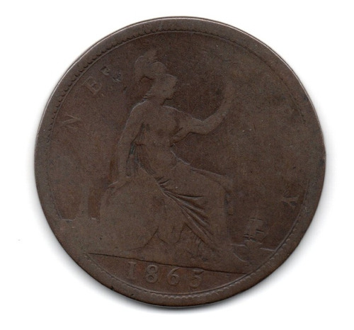 Inglaterra Gran Bretaña Moneda 1 Penny Año 1865 Km#749.2
