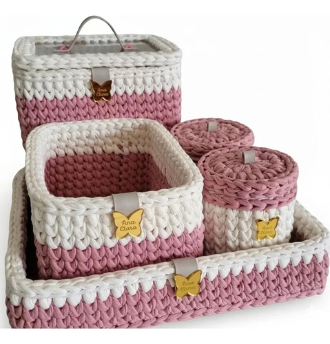Kit Higiene Bebê Moderno De Crochê Cor Rosa