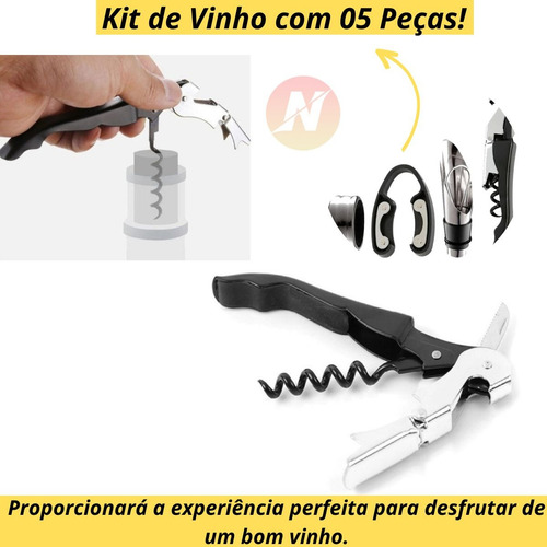 Kit Vinho Abridor Dosador Saca Rolhas Tampa Livro 05 Peças