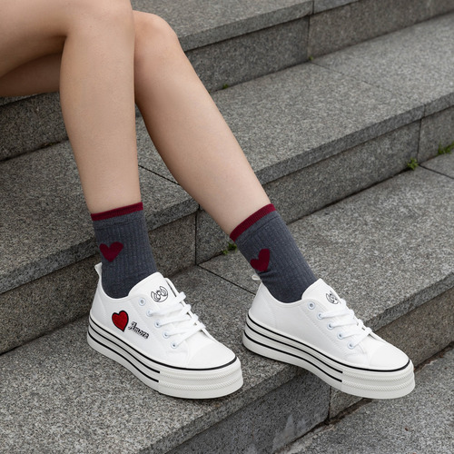 Zapatillas Lona Mujer Corazón Punta Redonda Casual Antideslizante Moda Lindo Suela Resistente Weide