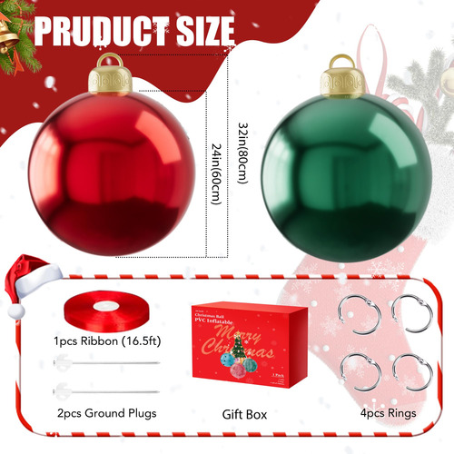 Bolas Inflables De Pvc Rojas De 61 Cm Para Decoración Navide