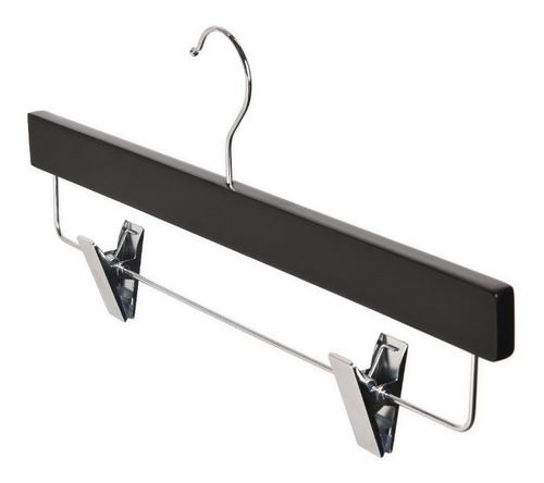 Imagen 2 de 5 de Pack De 50 Perchas De Madera Negra Rectas Con Broches