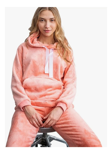 Pijama Supersoft Peluche Con Capucha Dibujo Corazones