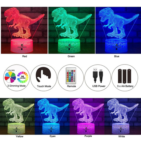 Juguetes De Dinosaurio Con Luz Nocturna 3d Con Control Remot