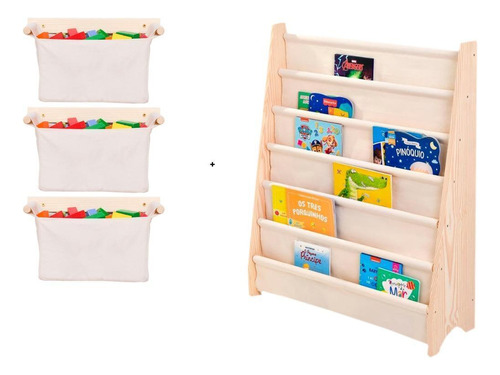 Kit Rack Para Livros Infantil 6 Bolsos +organizador Pocket 3