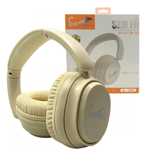 Fone De Ouvido Bluetooth 5.0 Qualidade De Som Eletro El-1502 Cor Bege