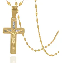 Comprar Dije Medalla Cruz Cristo Oro Sólido 10k 10 Kilates Mujer Gargantilla 45cm Dama Mujer Bebe Niña Niño Bautizo Confirmación Cruz Cristo Regalo Joyería Fina Oro Puro 10k Cadena Oro Niña Primera Comunión