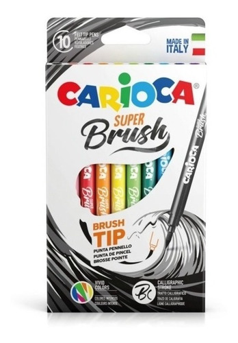 Imagen 1 de 4 de Marcadores Punta Pincel Brush Carioca 10 Colores Lettering