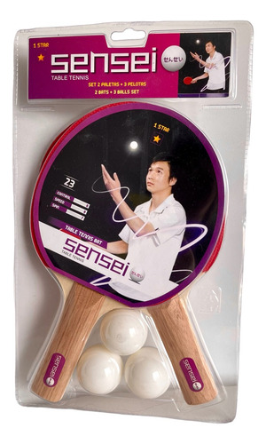 Pack 2 Paletas De Ping Pong Set Sensei + 3 Pelotas 