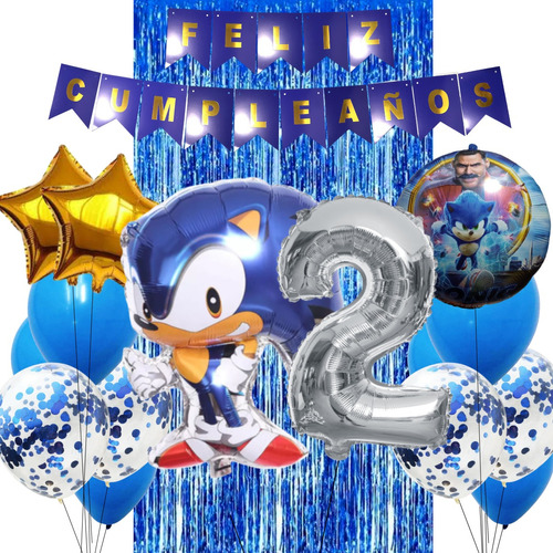 Combo Cumpleaños Globos Tematica Deco Sonic