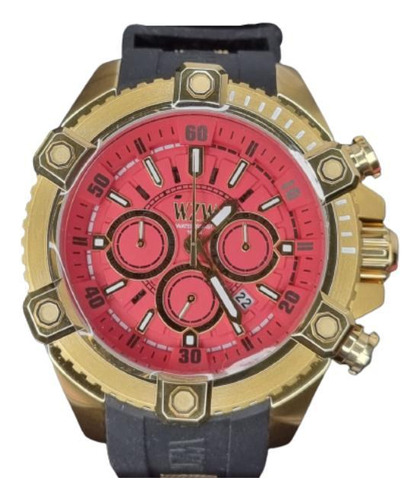 Relogio Wzw7249 Dourado Com Puls Silicone Fundo Vermelho Cro