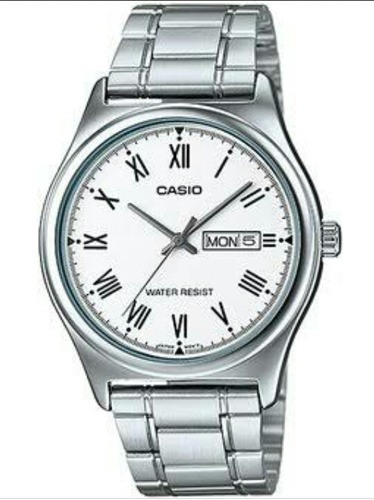 Reloj Casio Modelo Mtp-v006 Metal Carátula Blanca Romanos