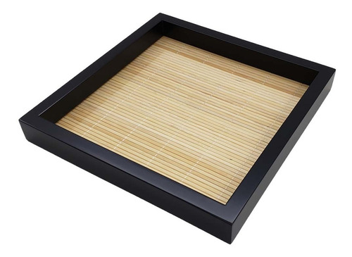 Bandeja Quadrada Preta Com Bambu De Mdf Laca Luxo Rosi Zanon