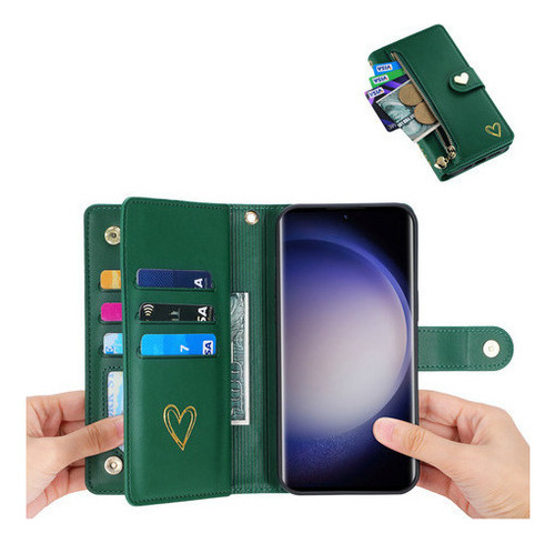 Jing Funda De Piel Tipo Cartera Con Cremallera Para Samsung