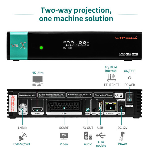 Para Receptor Satélite Digital Multi-stream Hd Gt-media-v8x