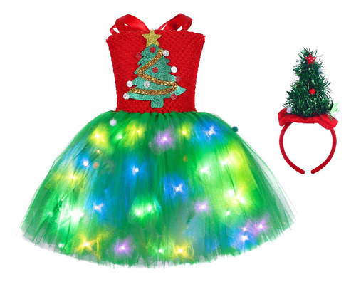 Vestido De Árbol De Navidad Iluminado Para Niña, Vestido De