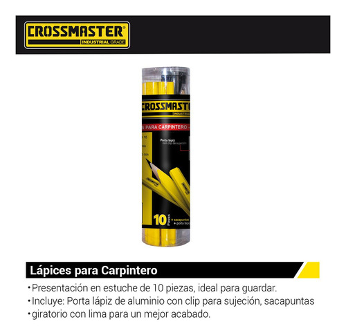 Imagen 2 de 4 de Lápices Para Carpintero 10 Piezas Crossmaster 9932528