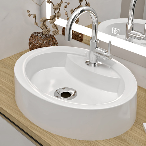 Cuba Apoio Sobrepor Para Banheiro Lavabo Oval 44x34cm Jade Acabamento Brilhante Cor Branco