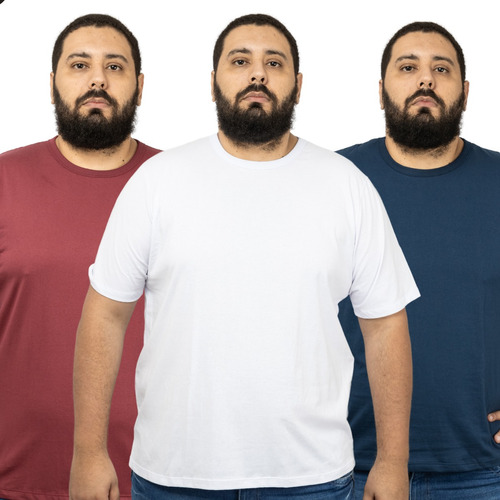 Kit 3 Camisetas Plus Size Básicas 100% Algodão Lisa Grande