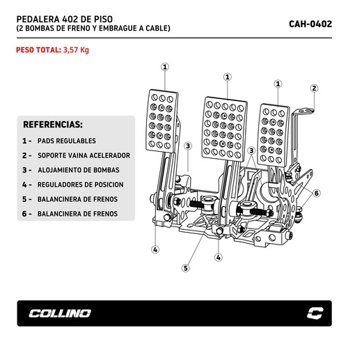 Imagen 3 de 8 de Pedalera Piso 402 2 Bombas Freno + Emb Cable Collino Cuotas