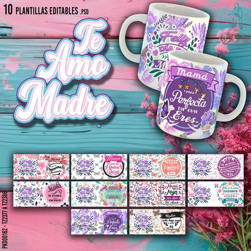 10 Plantillas Editables Para Sublimar Tazas Día De La Madre