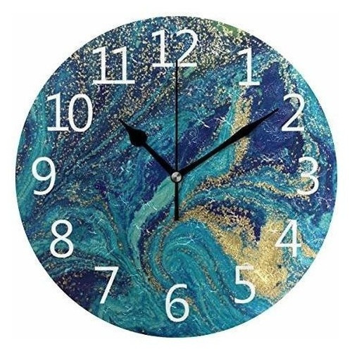 Reloj De Pared Suabo Numeros Arabigos Diseño Marmol Azul