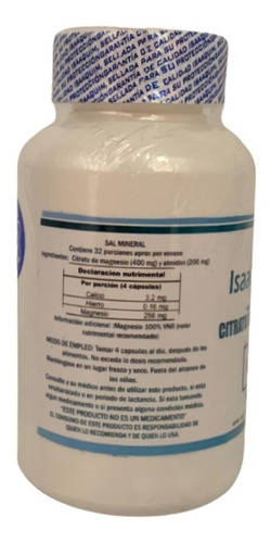 Imagen 4 de 4 de Citrato De Magnesio Isaaquim 600mg 130 Capsulas Envio Full