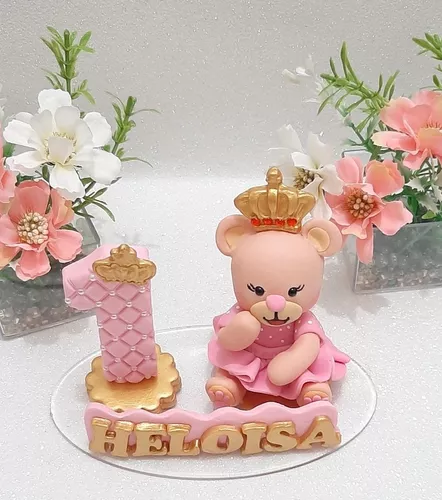 Topo De Bolo Em Biscuit Personalizado. Ursinha Princesa.