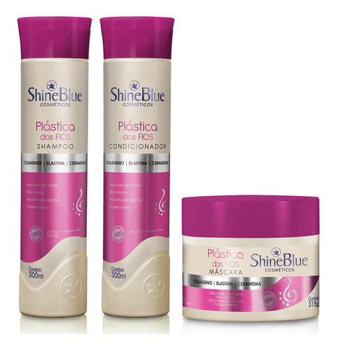 Kit Plástica Dos Fios Shine Blue Shampoo Condicionador Másc