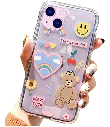 Lusamye iPhone 14 Caja De Cartón Lindo Oso Estético Kawaii K