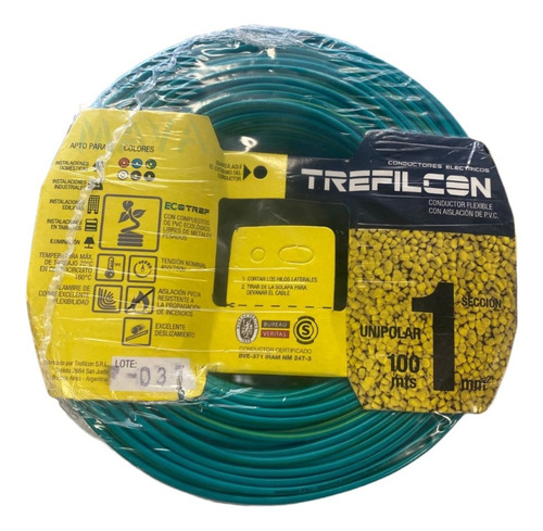 Cable Unipolar 1mm Tierra 100mts Trefilcon Certificado Iram