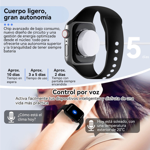 Keluona Xwatch Smartwatch Pantalla 2.01'' Reloj Inteligente Llamadas Bluetooth, Diseño Gen 10, Correas De Silicona Doble, Negro