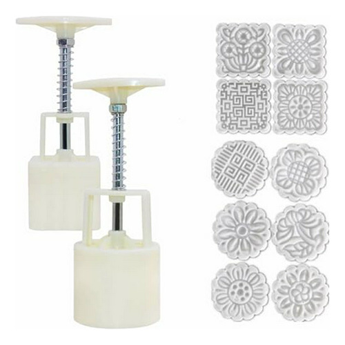 2 Pack Mooncake Mold Press With 10 Stamps,round Flower And S