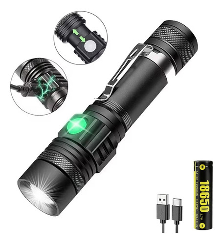 Mini Lanterna Led, Carregamento Usb, Zoom Telescópico, Luz D