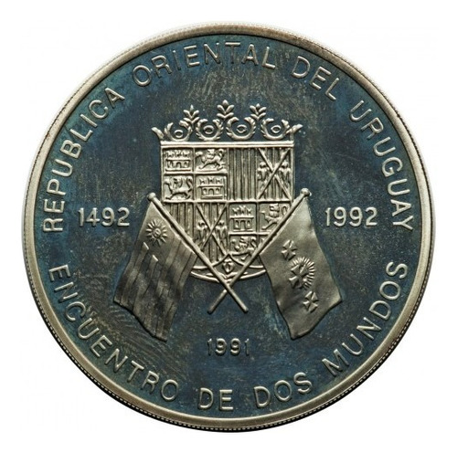 Moneda Uruguay N$ 50000 Encuentro 2 Mundos 1992 Plata 925 Kj