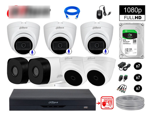 Cámaras Seguridad Kit 7 Fhd 3 Camara Audio + 2tb Rec Facial