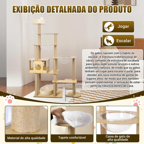 Arranhador Torre De Gato Grande Com Capsula E Brinquedo Casa