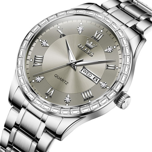 Relojes De Cuarzo Con Diamantes De Lujo Olevs Luminous Fondo Silver Gray