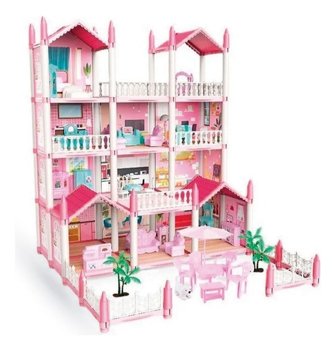 Casa De Muñecas Infantil Niñas 60x53x52cm Clasica Juguete Color Rosado